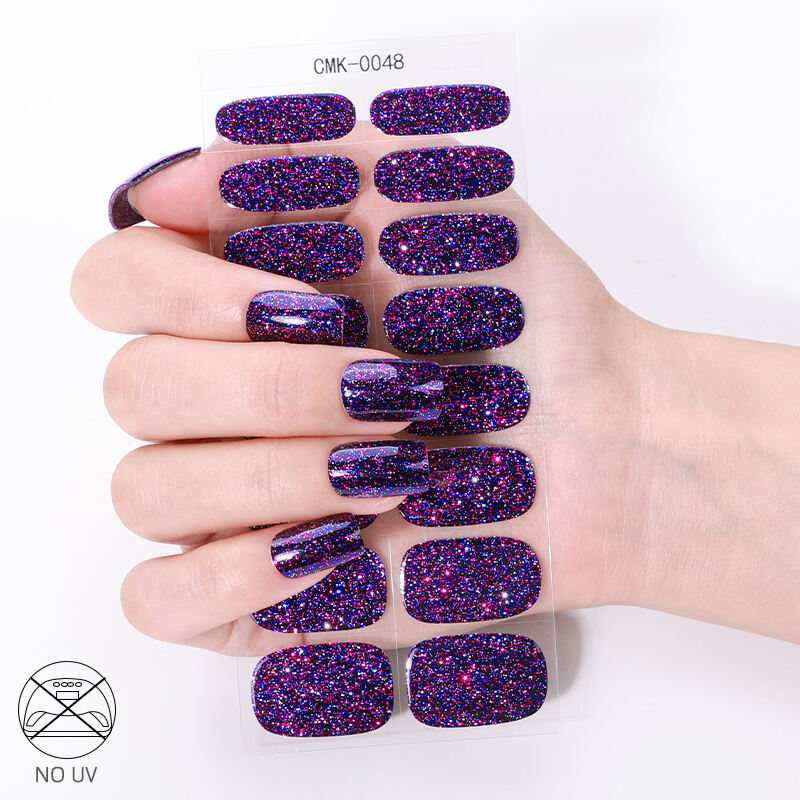 16 Strips UV Free Baked Nail Gel Strip Designer Nails With Glitter Color Best Nail Gel Non UV Lamp Baked