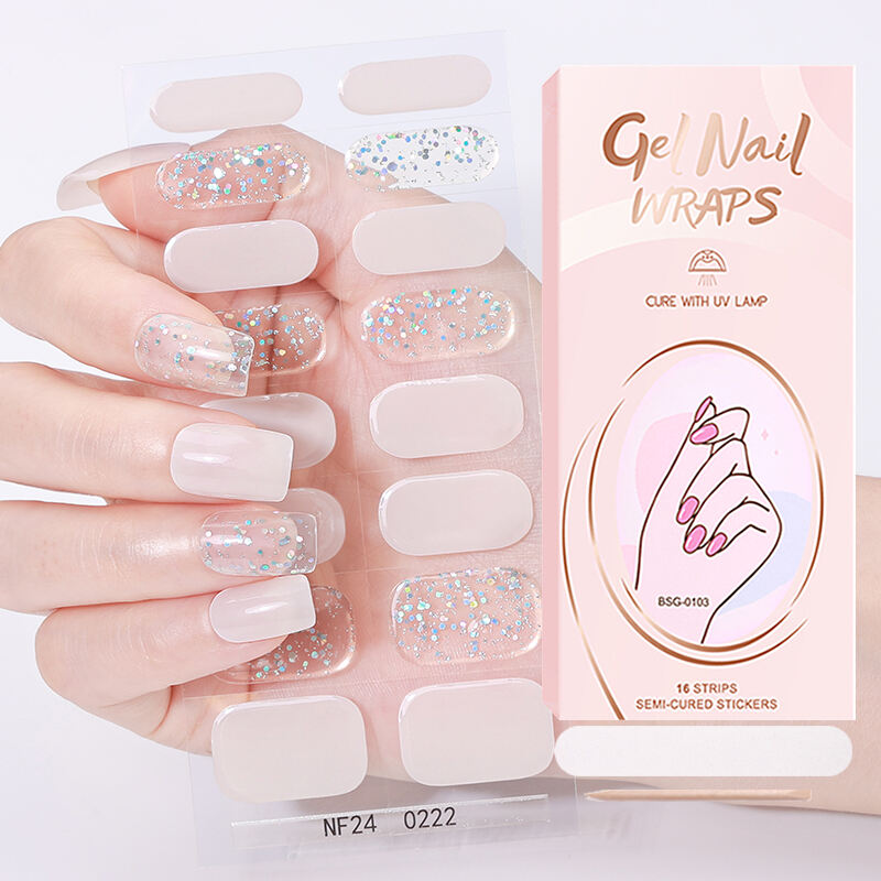 সেলুন মানের ইউভি ল্যাম্প সেমি কিউয়ার জেল নেইল স্টিকার অ-বিষাক্ত দীর্ঘস্থায়ী মহিলাদের আইটেম সৌন্দর্য স্টিকার জেল নেইল ওয়্যাপস