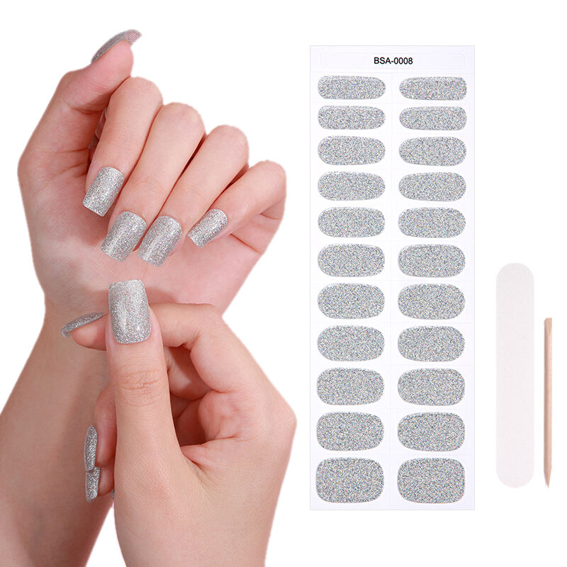 Salon Quality Glitter Design No Bake Cured Gel Nail Sticker Strips NO UV Light Nail Gel Strip Product Category