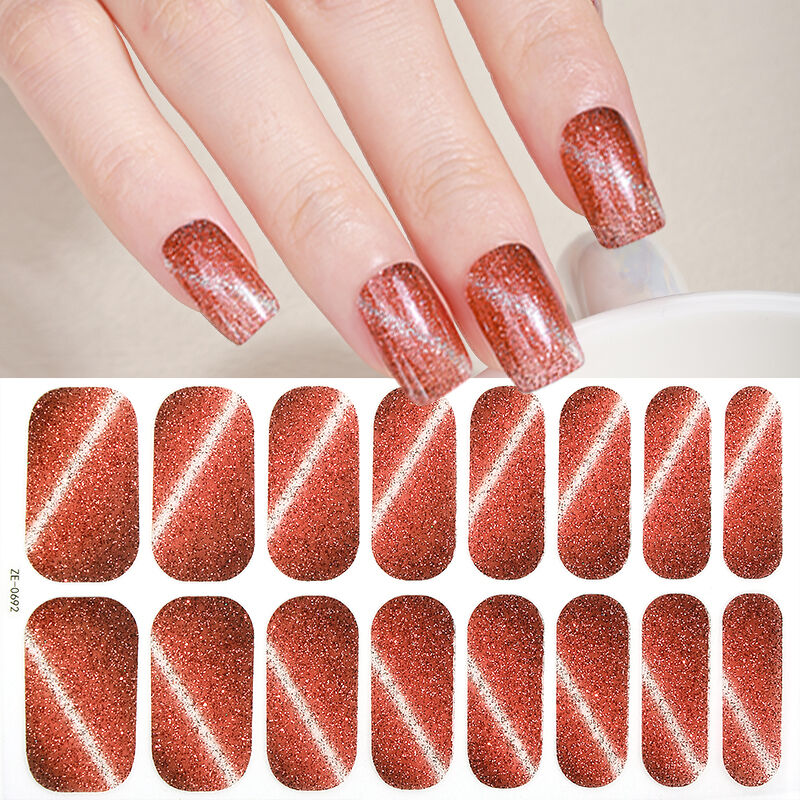 Hot Style Custom Thin Flat cat Eye Glitter Effect Nail Wraps Beginner Friendly Nail Art Stickers