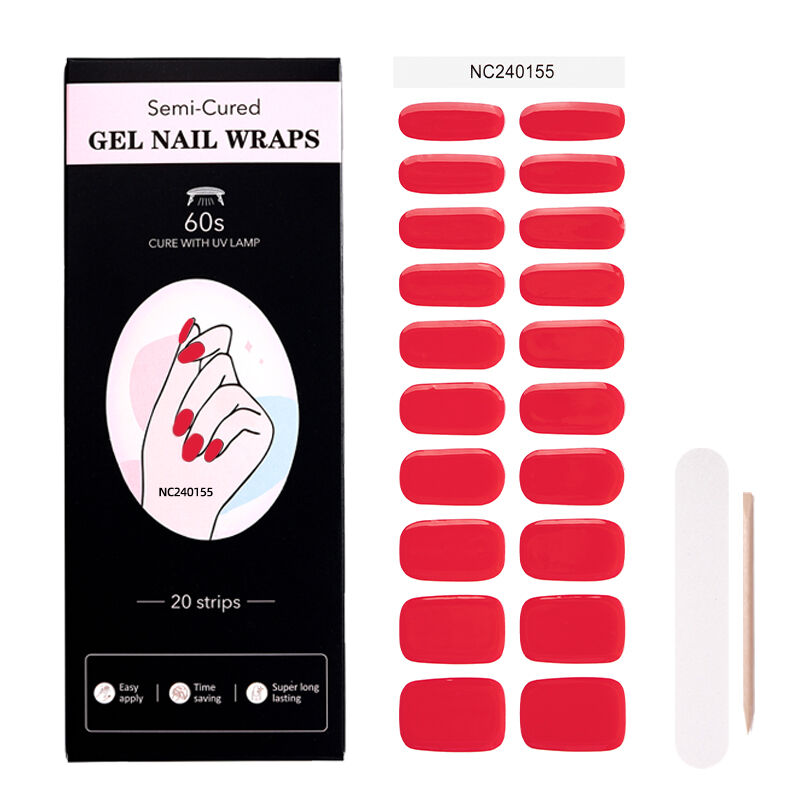 2025 Semi Cured Gel Nail Strips 20PCS UV Gel Nail Sticker Gel Nail Wraps UV Light Required