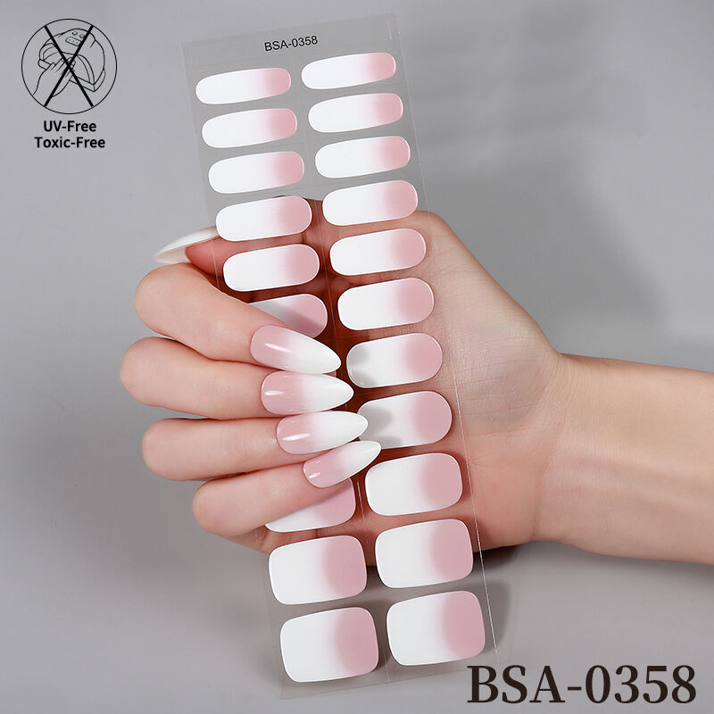 Custom Glitter Gradient Gel Nail Strips Eco-Safe Long-Wearing No UV Lamp Nail Stickers UV-Free Gel Nail Wraps for Salon Nail Art