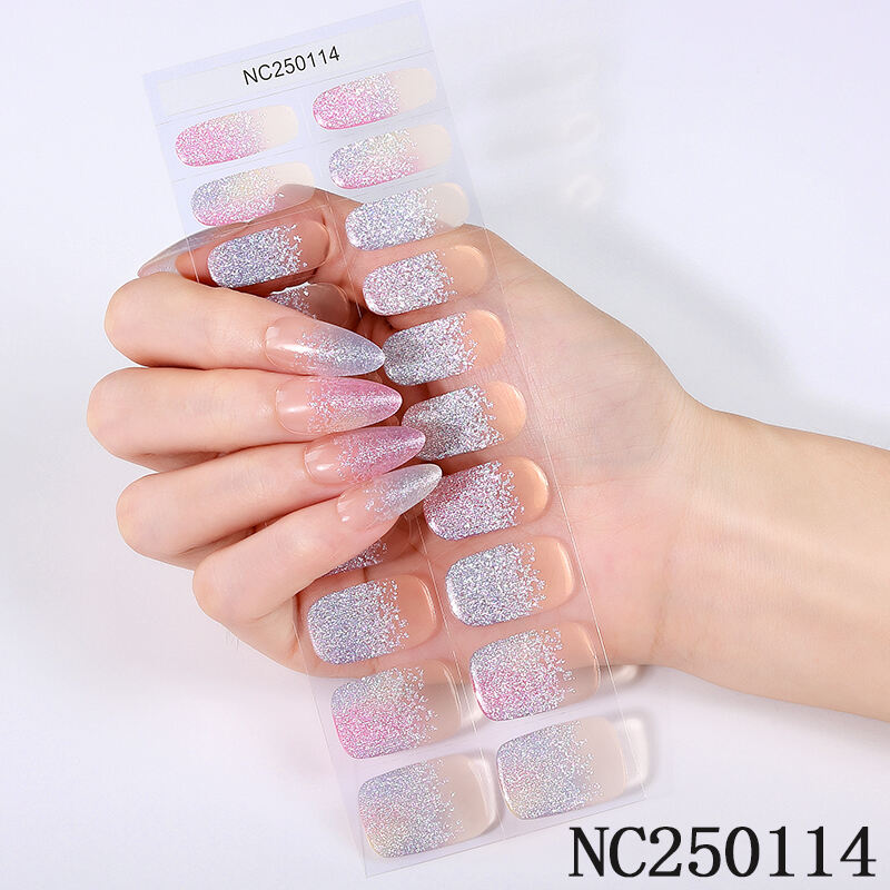 New Winter Snowflakes Glossy Glitter French Nail Tip Gel Nail Art Wraps Gel Strips UV Light Baked Semi Cured Gel Nail Stickers