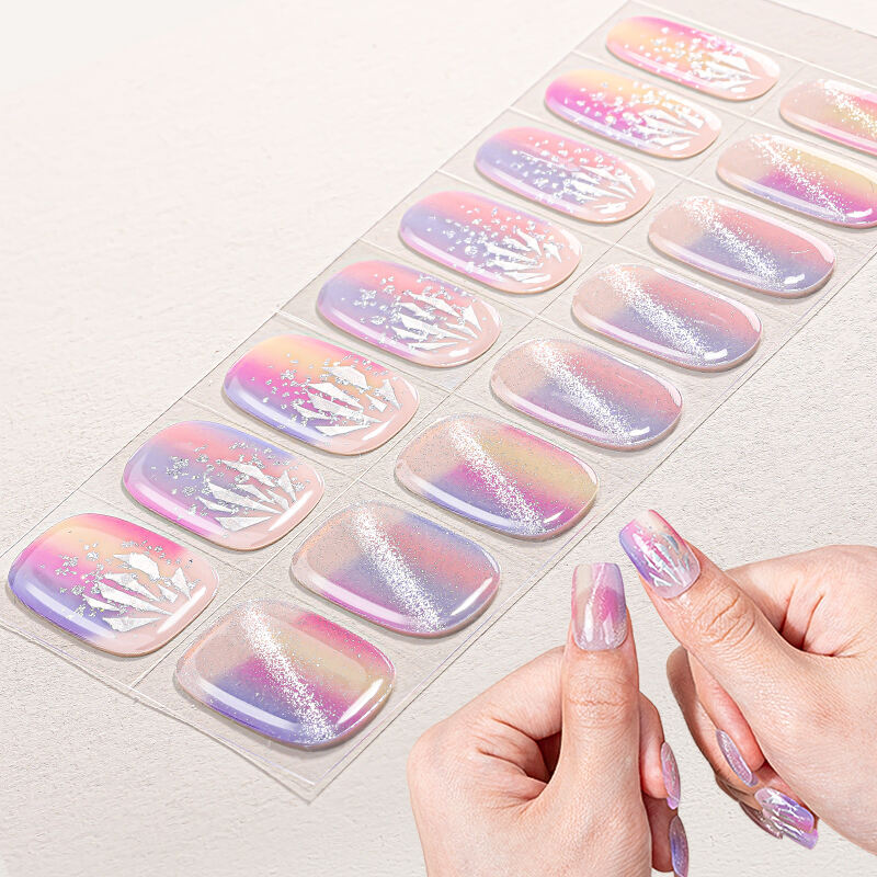 16 Strips Luxury Design French Glitter Nail Wrap Non-toxic HEMA-free Long Lasting Semi Cured UV Gel Hel Nail Sticker Flowers