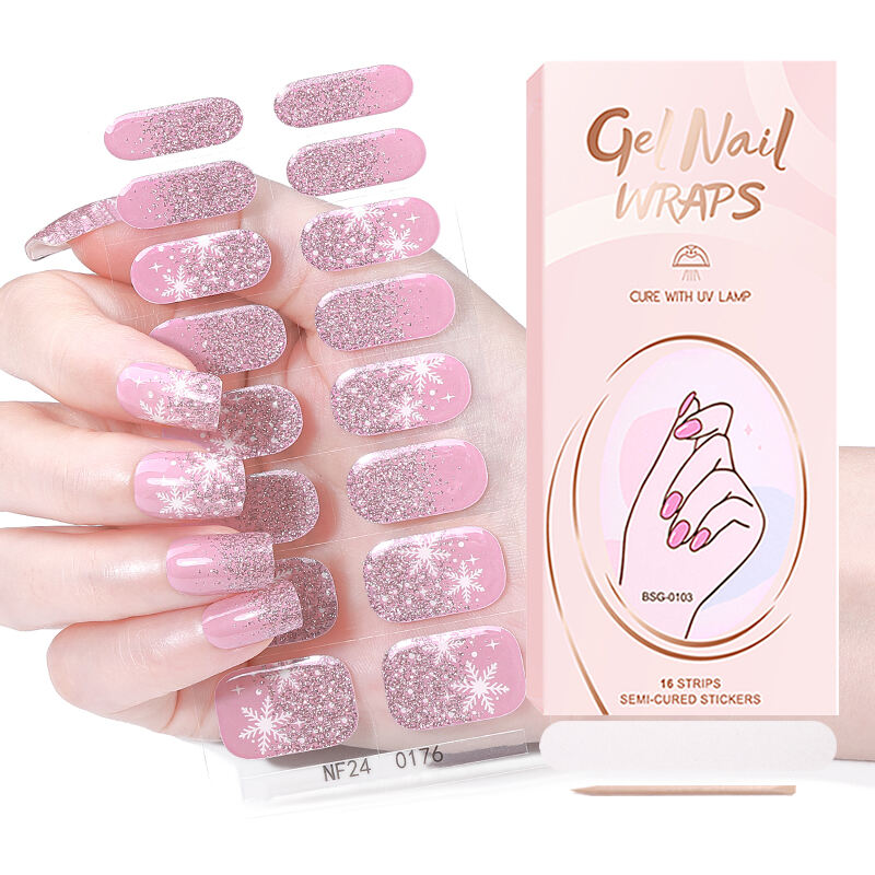 크리스마스 디자인 젤 네일 워프 신규 디자인 젤 네일 스티커 세미 큐어드 젤 네일 스트립