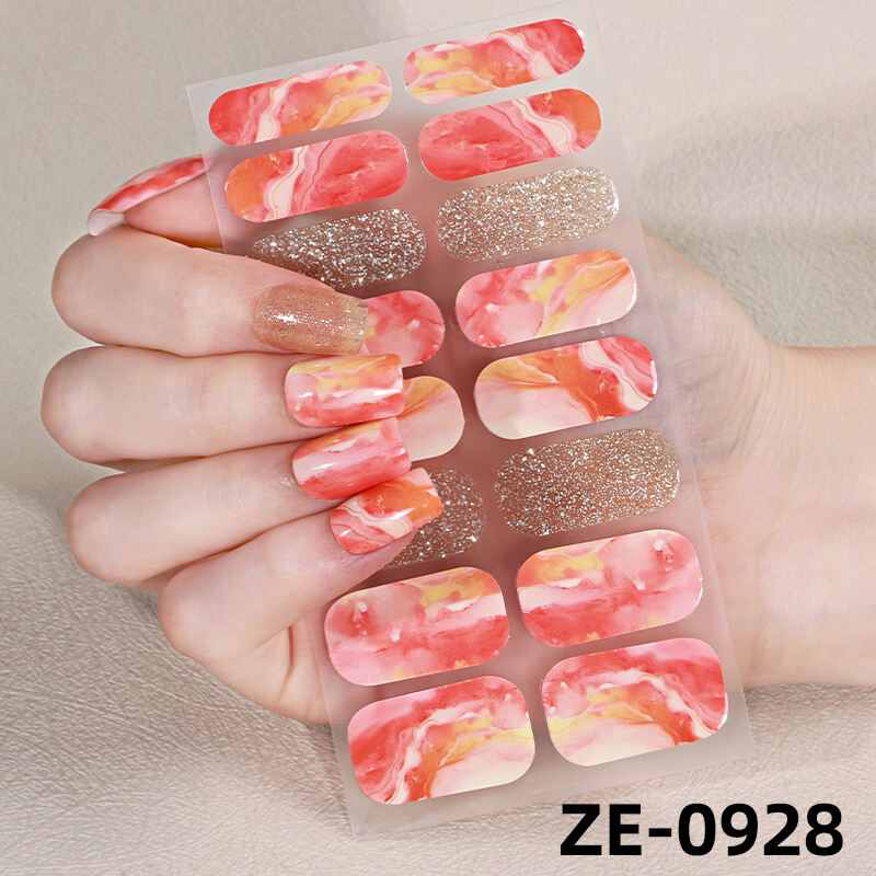 Salon Quality Non-toxic Luxury Marble Texture Diamond French Glitter Flower Maple Leaf Design Nail Art Stickers Nail Wraps