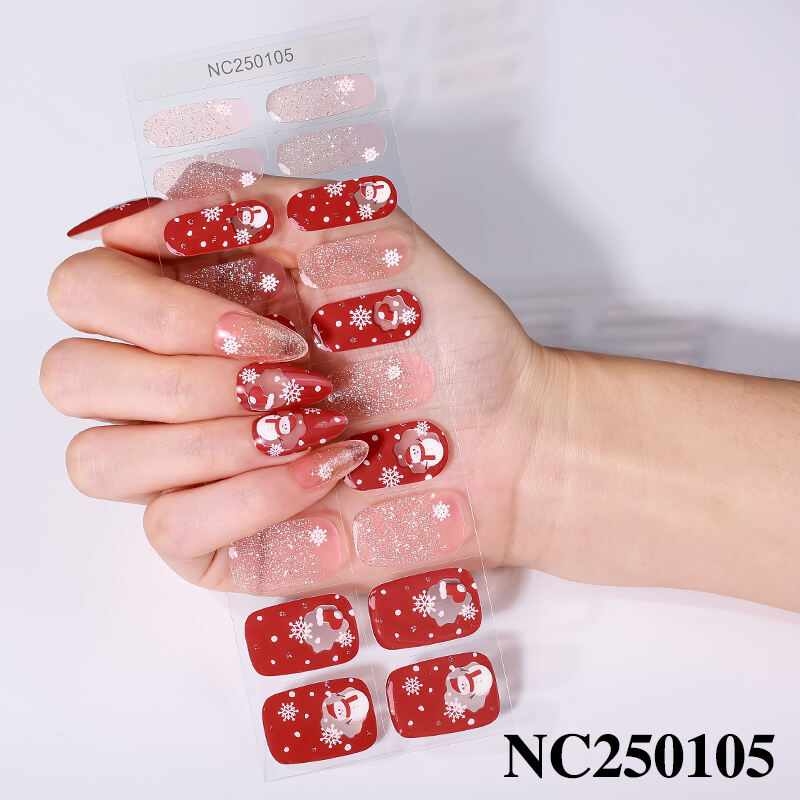Christmas Snowman Snowflake Gold Foil Stamping Design Nail Wraps Semi Cured Gel Nail Stickers for Christmas Nail Art Decoration