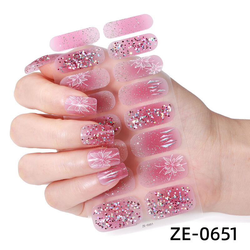 Selling HEMA Free 3D French Sparkle Glitter Sequin False Nail Polish Sticker High Quality Shiny Waterproof Low Price Art