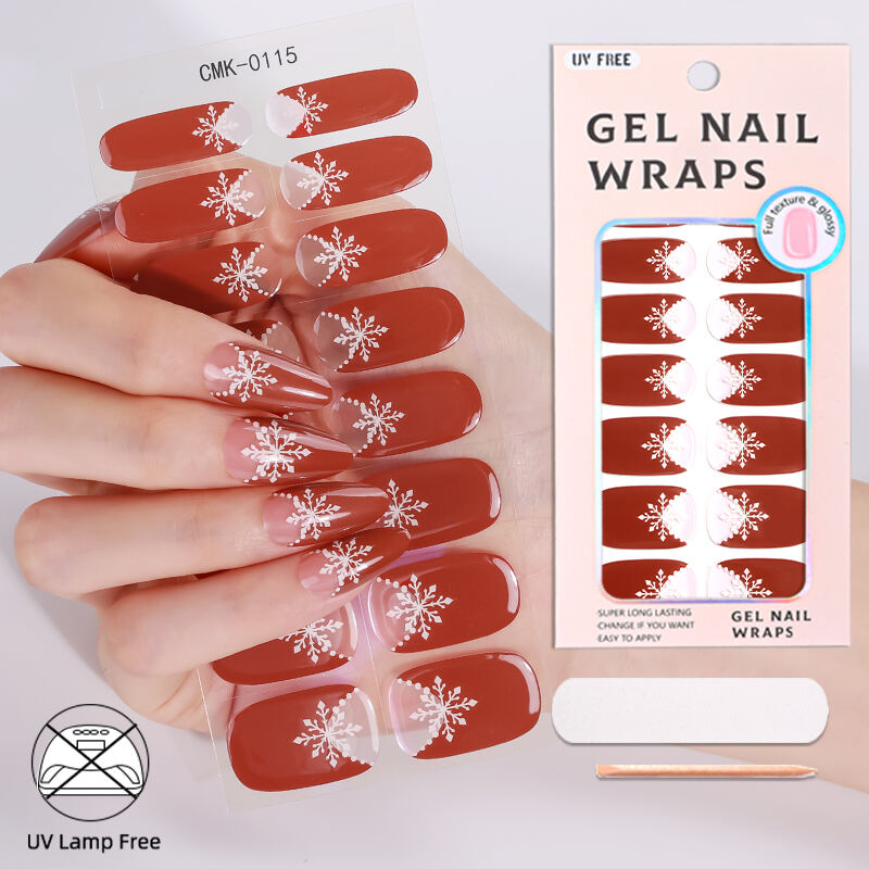 Christmas Festive Nail Art Decals Glitter French Nail Tips No UV Lamp No Bake Gel Nail Stickers Nail Wraps for Nail Salons