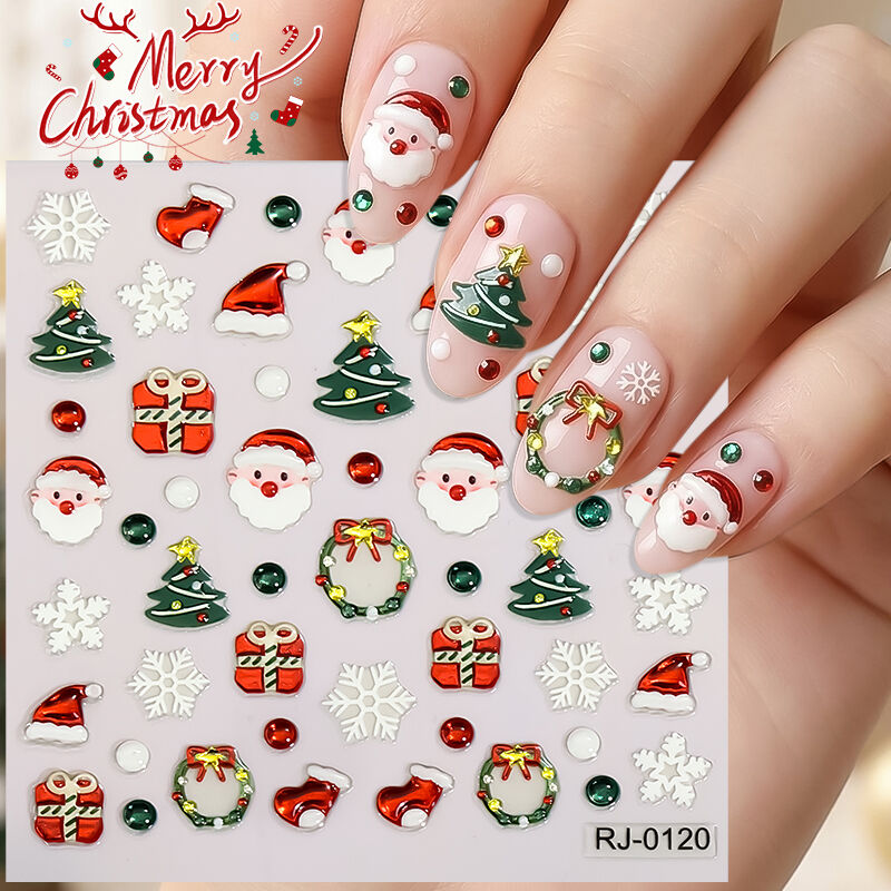 miếng dán làm móng 5D chủ đề Giáng Sinh, Xuân, Hè với hình ảnh thực vật, hoa, lá xanh, động vật dễ thương và trái cây — trang trí nghệ thuật làm móng