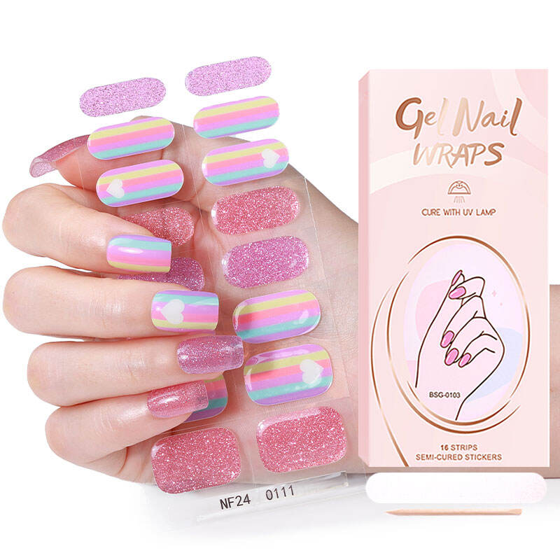 No Damage Pink Translucent Jelly Uv Lamp Harden 60s Semi Curing Gel Nail Wraps Polish Strips