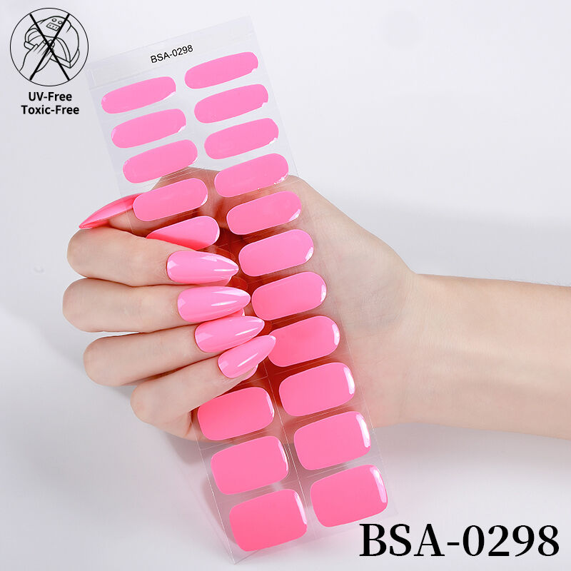 New Product Solid Macaron Color Scheme No UV Baked Gel Nail Stickers Used Without UV Lamp