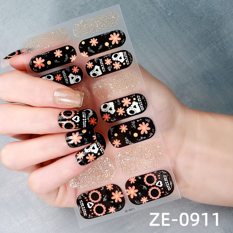 New 3D Plastic Noctilucent Halloween Mexican Day of the Dead Skeleton Design Full Wraps Nail Art Sticker Nail Polish Strips