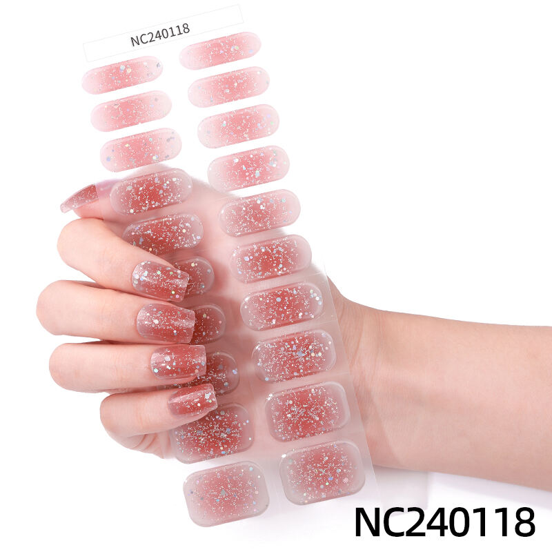 South Korea Shiny Sequins 3D Gel Nail Art Sticker Custom UV Half Baked Half Cured Nail Polish Strips Factory Waterproof Adhesive