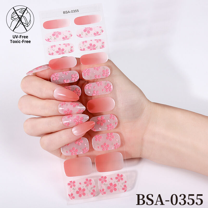 Factory 3D Christmas No Bake Gel Nail Stickers UV Free Gel Strips Stickers for Xmas Decoration