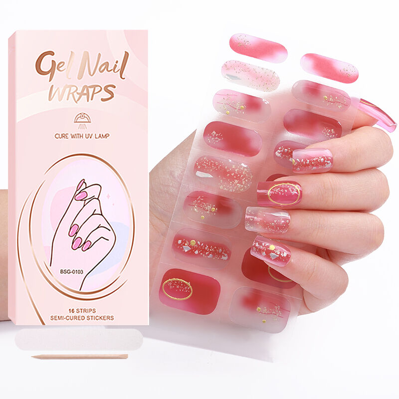 New Year's Style 16pcs Non-Toxic Waterproof Long-Lasting Semi-Cured UV Polish Gel Nail Sticker