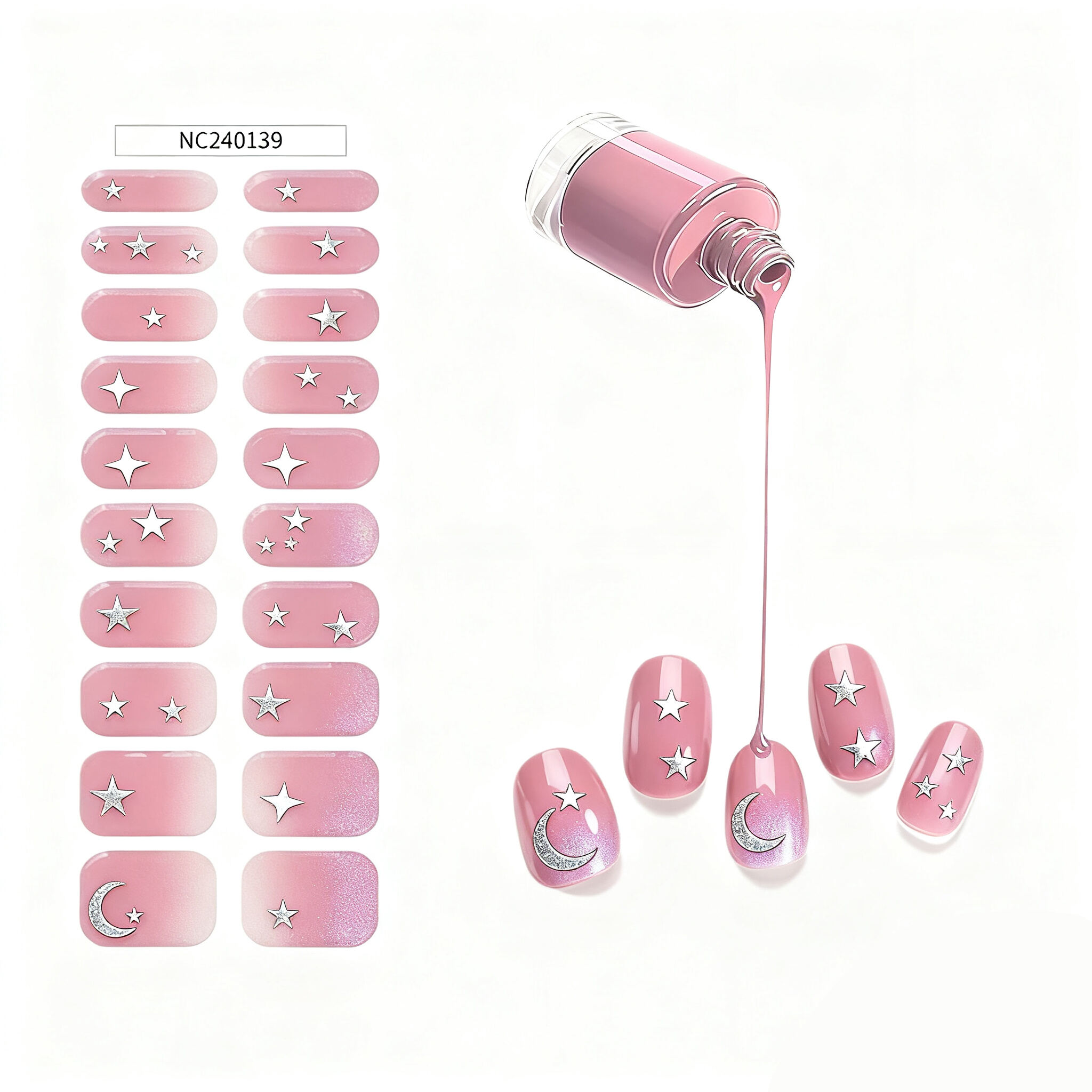 Semi Cured Gel Nail Strips 20PCS French Design UV Gel Nail Sticker Gel Nail Wraps UV Light Required