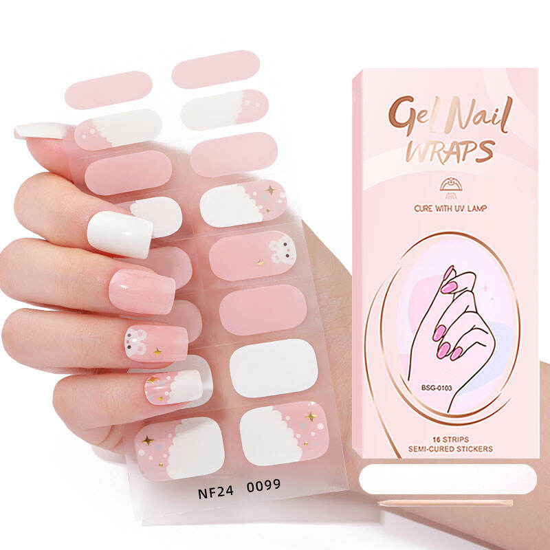Long Lasting Wholesale Price Custom Logo 16 Tips Gloss Nail Wraps Solid Color Semi Cured Gel Nail Art Stickers With the UV Light