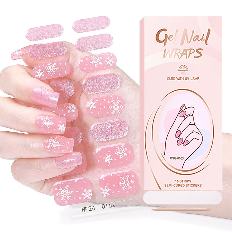 신제품 크리스마스 3D 젤 매니큐어 스티커 프렌치 눈송이 네일 데칼 UV 라이트 경화 세미-큐어링 플라스틱 네일 젤
