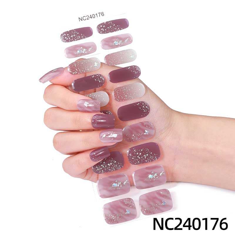 Custom Solid Nude Fluorescence Pink Color Nail Gel Polish Gel Nail Stickers 20 Nail Strips UV Lamp Semi-Cured Gel Nail Wraps