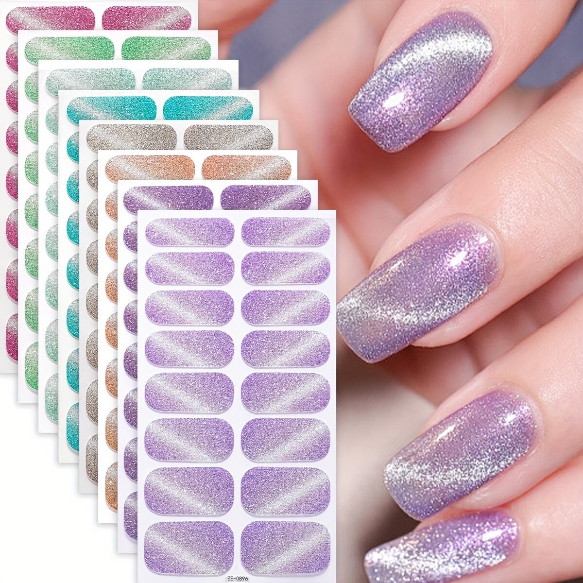  Custom Cat's Eye Nail Stickers Waterproof Shiny Glitter Powder for Durable Artificial Fingernails Peel-Off Finger