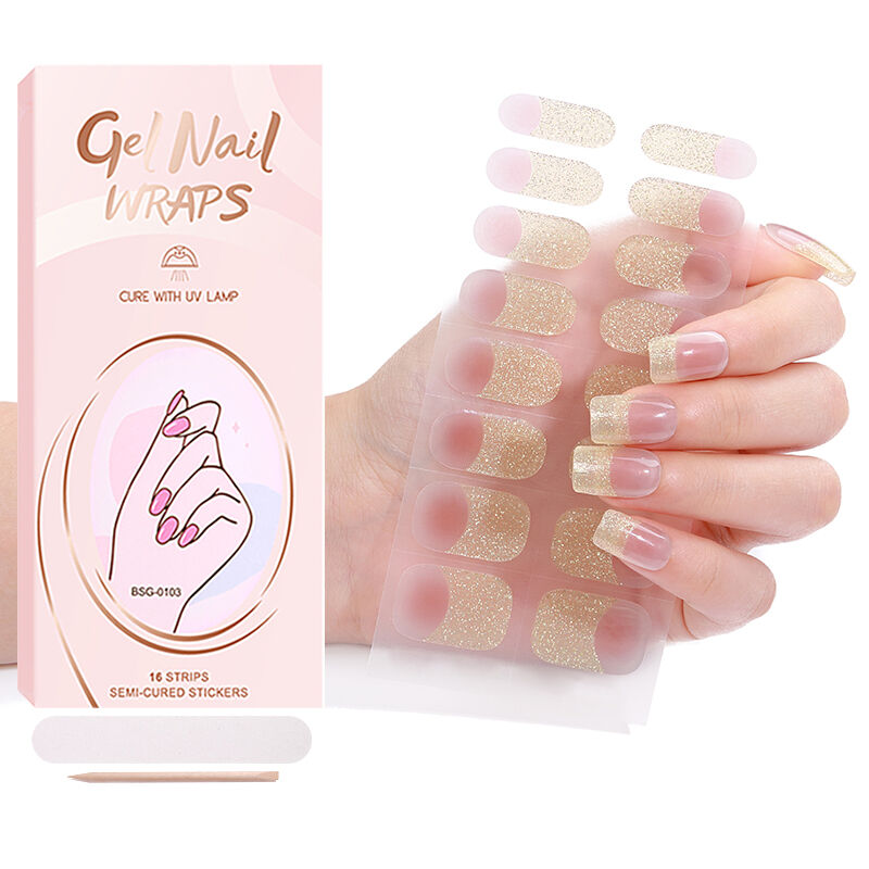 New Arrival Nail Sticker Gel High Gloss Offset Printing Thick UV Lamp Semi Cured Wraps Long Lasting Gel Nail Stickers