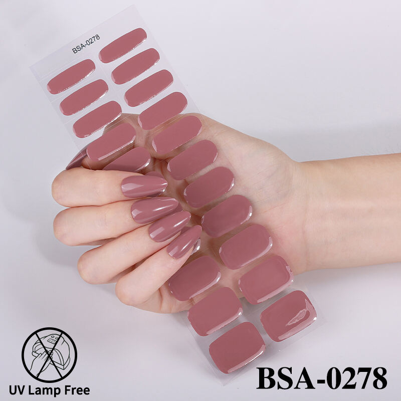 Quick Nail Art Long Lasting No UV Lamp Gel Nail Wraps Gloss Solid Color Autumn Winter Design UV Lamp Free Gel Nail Stickers