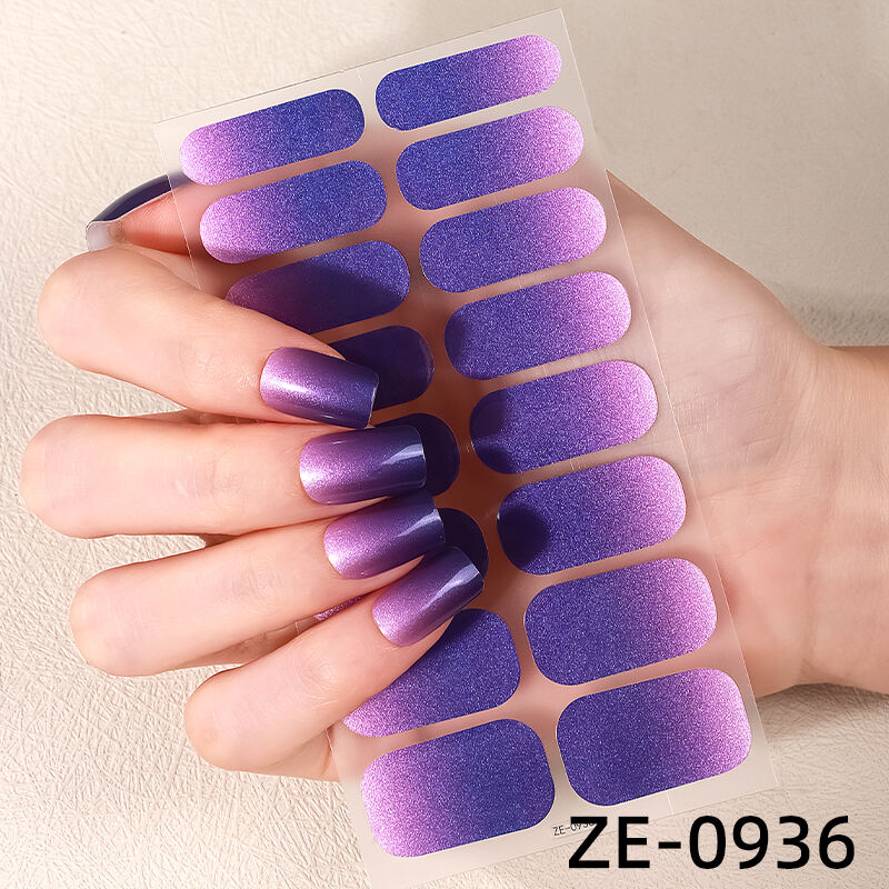 High Quality Healthy Long Lasting Purple Aurora Gradient Onion Pink French Beach Design Nail Art Stickers Nail Wraps Strips Set