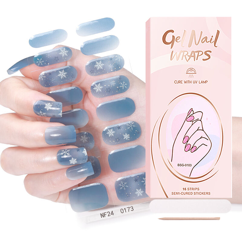 Salon-Quality 3D UV Gel Nail Polish Strips Winter Snowflake Design Waterproof Long-Lasting-Easy Apply Easy Remove Semi-Curing