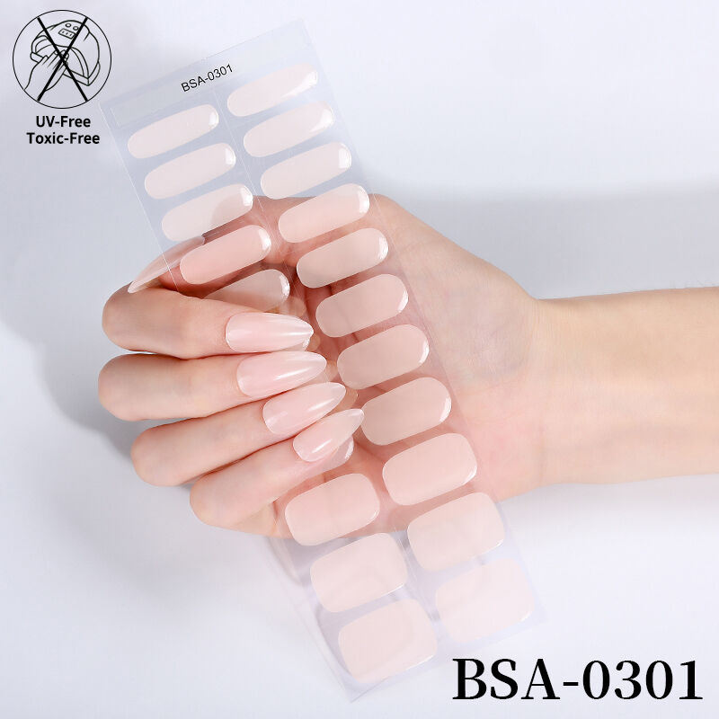 Wholesale New Age Creative Pink Flowers Nail Gel Strip Stickers Free UV Baked Fully UV Free Gel Nail Wraps Sticker