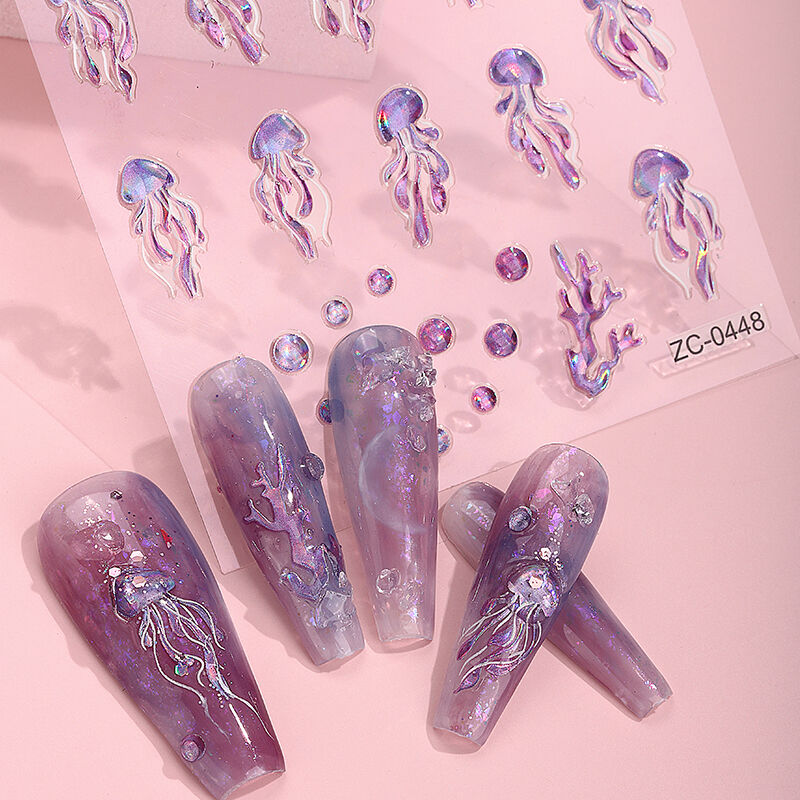 جملة ملصقات أظافر فاخرة ثلاثية الأبعاد (5D) مزينة بفصوص كريستالية (Rhinestone)، من مصنع صيني، بأسلوب باروكي رجعي، نجوم، وختم ذهبي برونزي، بلاستيكية