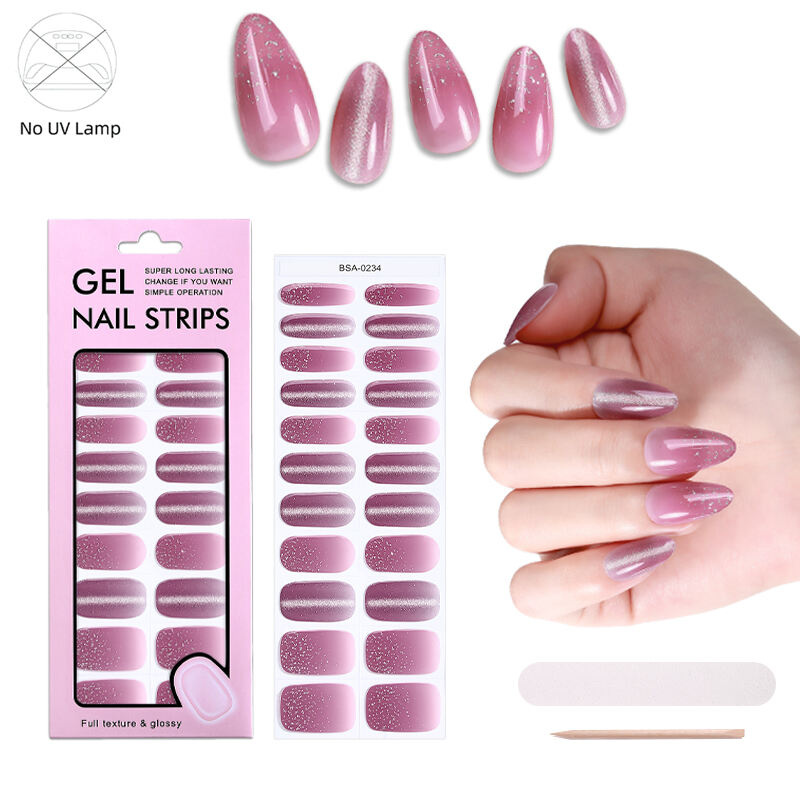 Manufacturer's New Design High Gloss Cat's Eye UV-Free Pre-Cured Gel Nail Wraps Strip Style Uv Free Gel Nail Wraps
