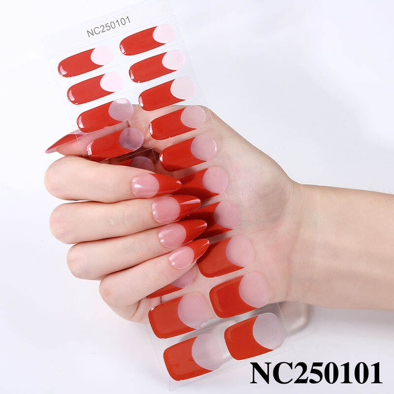 ملصقات أظافر جل شبه مُعالج طويلة الأمد بلون القهوة الدافئ بتصميم تشقق لسلسلة الخريف والشتاء حسب الطلب