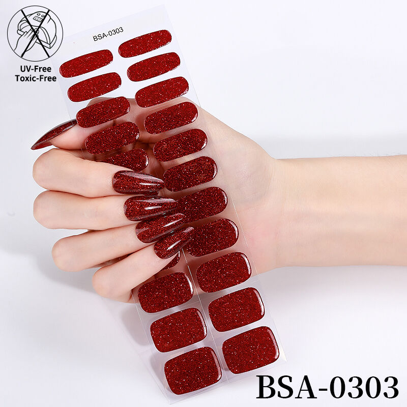 ZhengXiang Christmas 3D Cute Cartoon Design Semi Cured No UV Lamp Gel Nail Strips Salon Quality UV Free Gel Nail Wraps Stickers