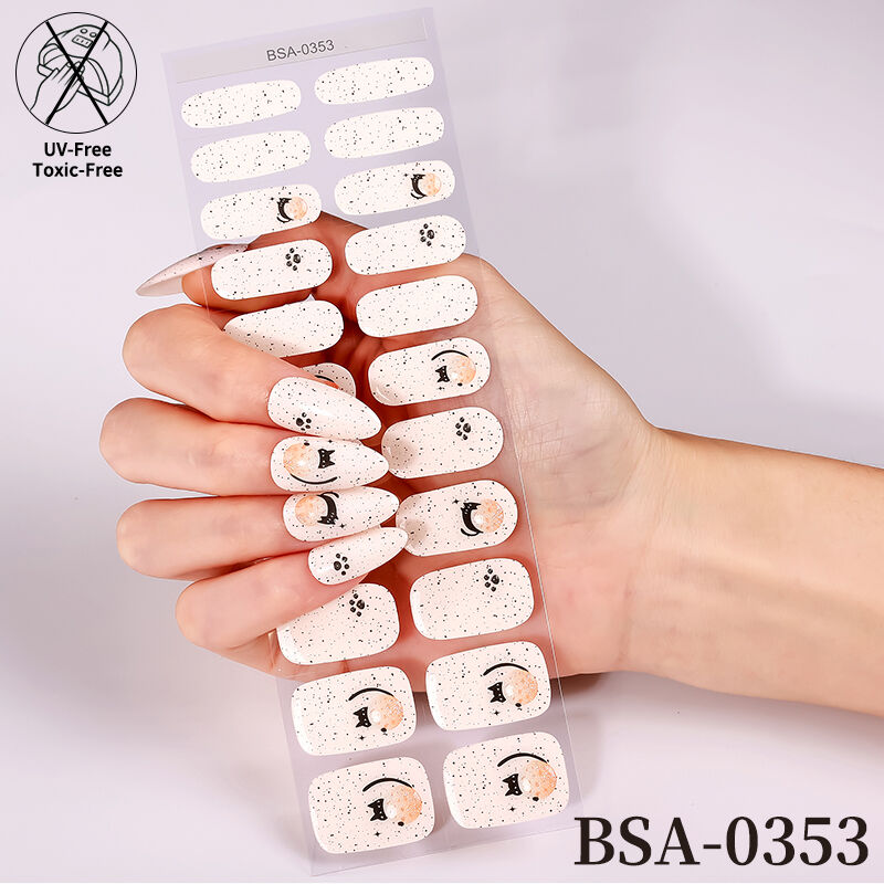 Custom Non-toxic Chinese Style Lion Dance Gold Glitter Design UV Free Gel Nail Wraps-Salon Quality 14-Day Wear