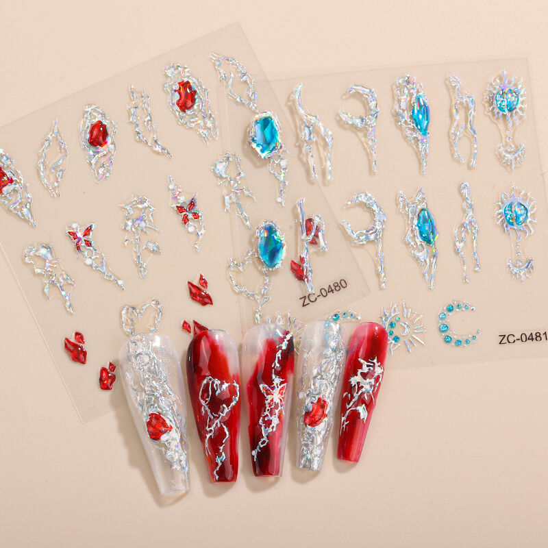 Miếng dán móng chuyên nghiệp bán chạy — miếng dán 3D, nhiều họa tiết laser, tự làm (DIY), dán trực tiếp lên móng kèm keo, phụ kiện trang trí nghệ thuật móng