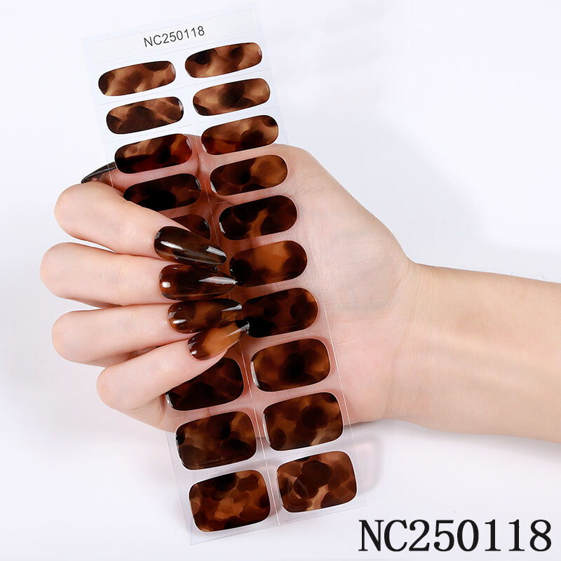 Salon Quality Nail Wraps Autumn Winter Luxury Maple Leaf Amber Texture French Nail Strips UV Lamp Semi Cured Gel Nail Stickers