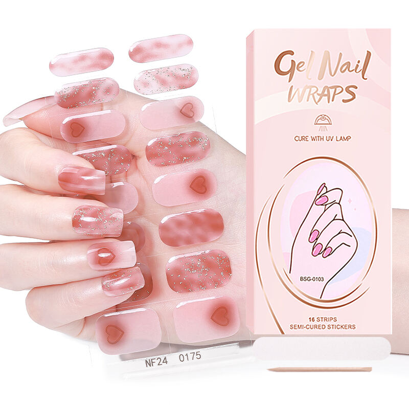 কোরিয়ান 3D সেমি-কিউয়ারড নেইল ওয়্যাপ কাস্টম লোগো ইউভি কিউয়ারড ল্যাম্প সেমি-কিউয়ারড জেল নেইল স্টিকার জেল অ্যাপ্লিকেশনের জন্য আর্ট নেইলে