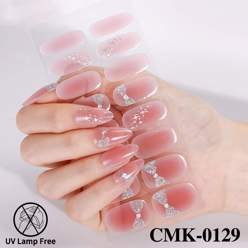 हॉट सेलिंग सैलून क्वालिटी ग्लिटर मैरून नेल आर्ट, मोटी और मजबूत जेल टेक्सचर, UV लैंप फ्री, 100% जेल नेल स्टिकर