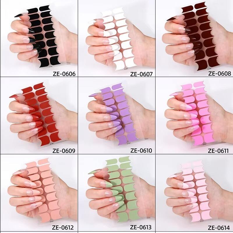 Factory Wholesale Nail Supplies Hot Sale Solid Color French Style Design Long Lasting Nail Wraps Stickers manufacture