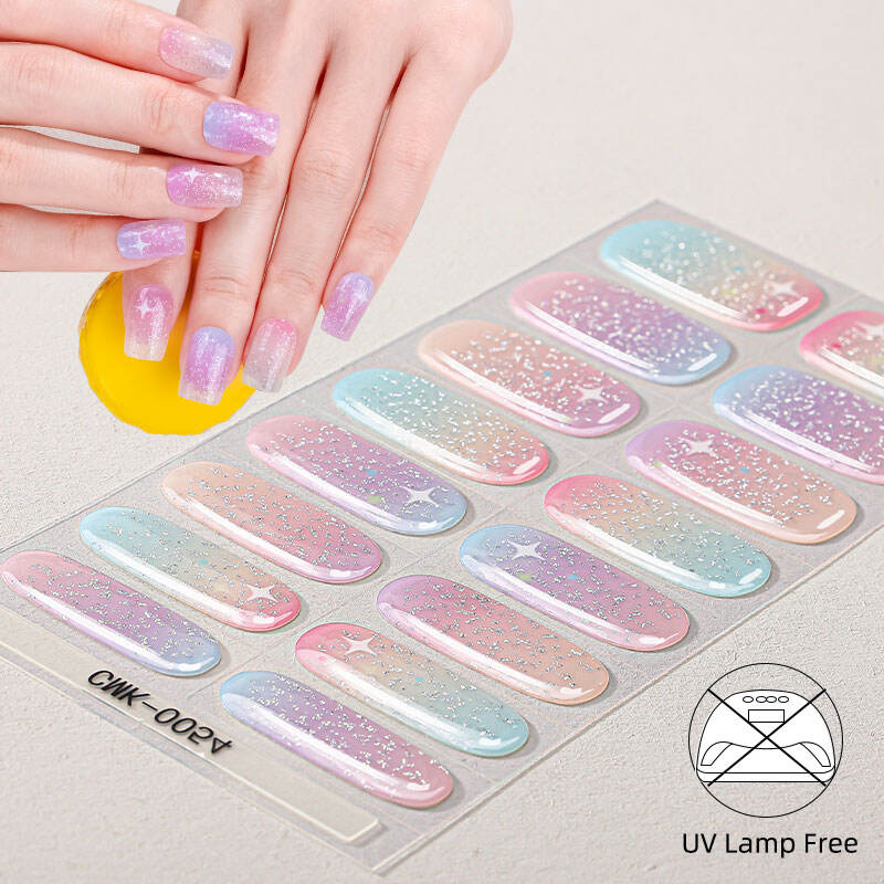 Wholesale Customized Nail Supplies Glitter Sparkle Rainbow Gradient Gel Nail Strips with Crystal Jelly Texture