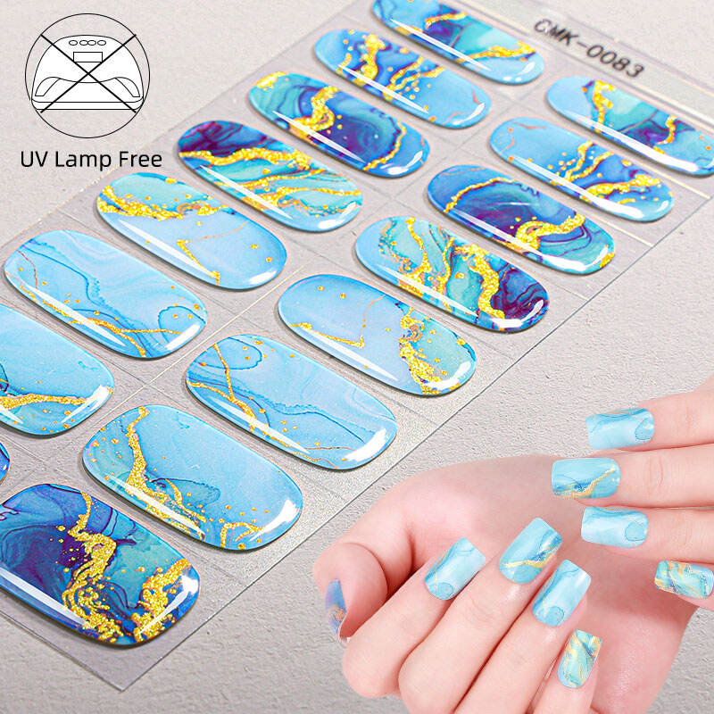 Wholesale Trade Golden Power Ink Wash Blending Gel Nail Strips Vague Design Free Harden Nail Gel Wraps