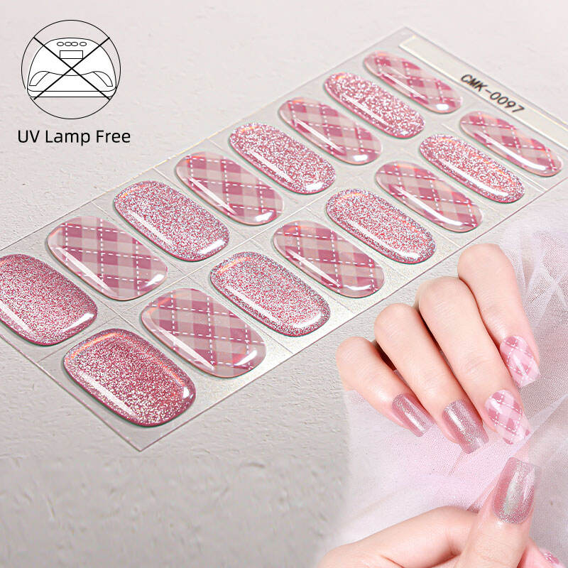 New Trends Tartan Style Glitter Gel Nail Wraps UV Free No Baking Scottish Stripes Fully Cured Gel Nail Stickers 