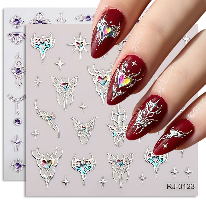 Miếng dán nghệ thuật làm móng 3D/5D kiểu bướm và thánh giá có hiệu ứng nổi, loạt hình hoa trắng — nhãn dán trang trí móng