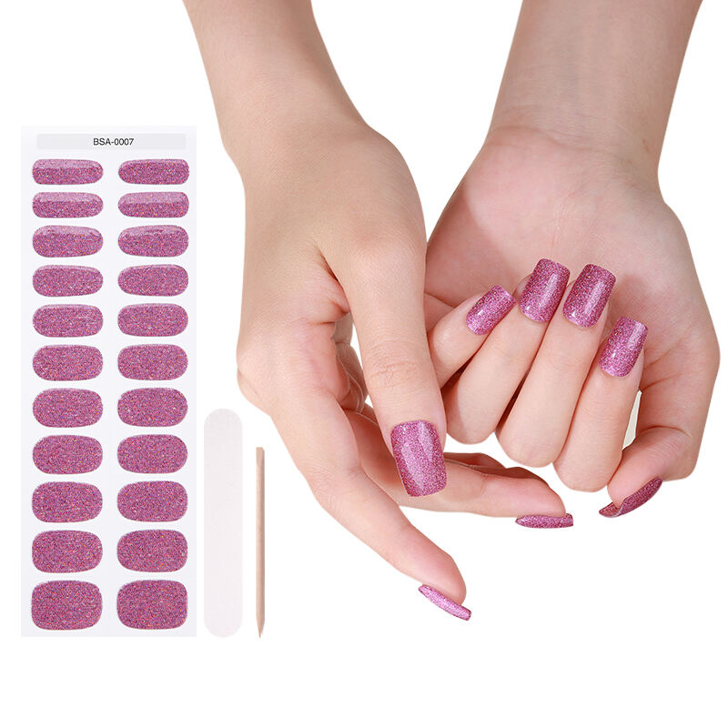 Semi Solid Nail Glue No Uv 22 Strips Gel Nail Wraps Uv Free French Gradual Change Glitter No Bake Gel Nail Stickers
