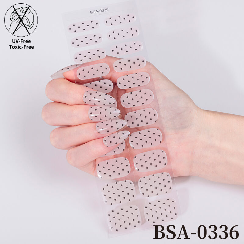 Salon Quality Glitter Design No Bake Cured Gel Nail Sticker Strips UV Free Imitation Drill Gel Nail Strip Stickers