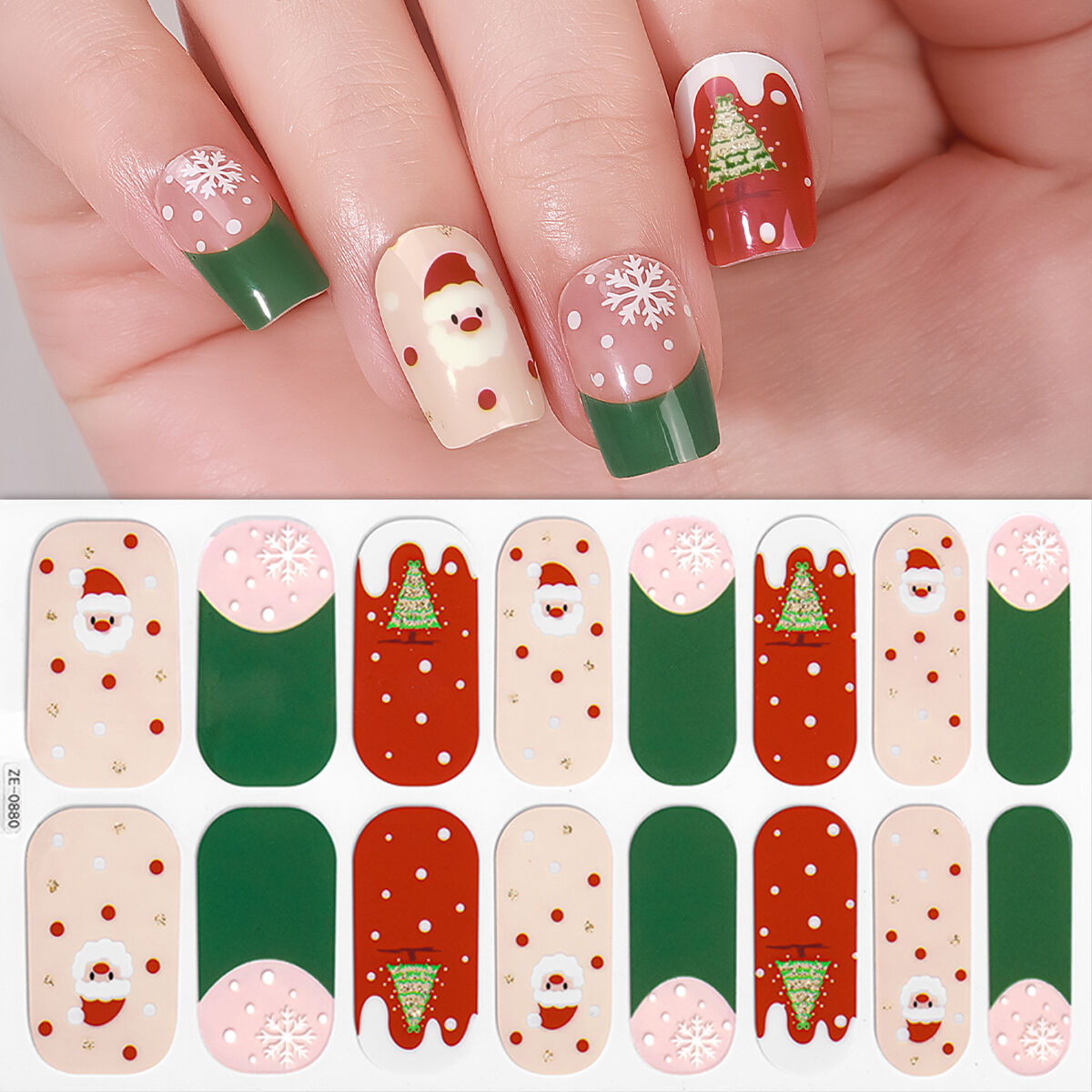 OEM ODM Service 3D Plastic Waterproof Shiny Merry Christmas Nail Art Design Full Wraps Stickers for Manicure