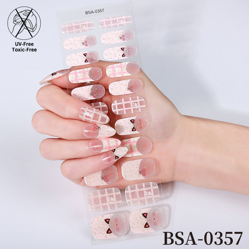 Salon Quality Autumn Winter Pure Color Design Press-On 22 Strips Nail Stickers No Baked Lamp Pre-curing UV Free Gel Nail Wraps
