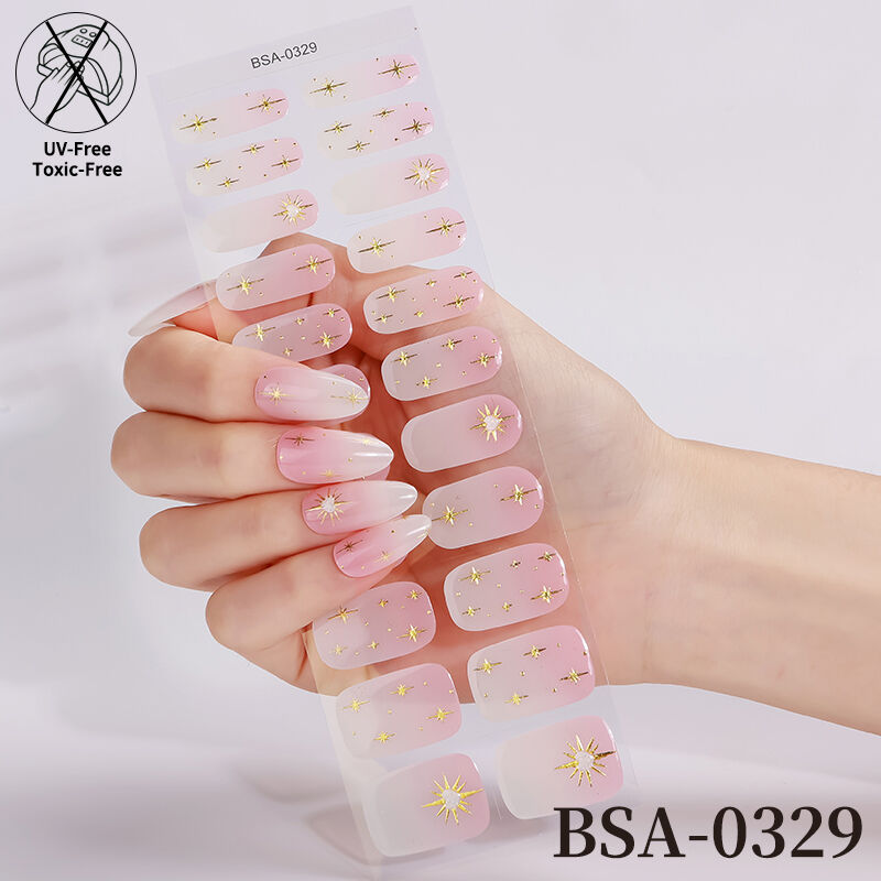 Wholesale 22pcs Pink Sweet Sexy Leopard Print Design UV Free Cured Gel Nail Strips Semi Solid Nail Glue No Uv Nail Stickers
