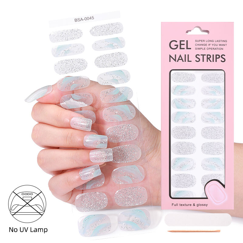 Long Lasting No UV Gel Nails Strips Mermaid Glitter Custom Logo Package Gel Nail Sticker Popular Design Nail Wrap UV Lamp